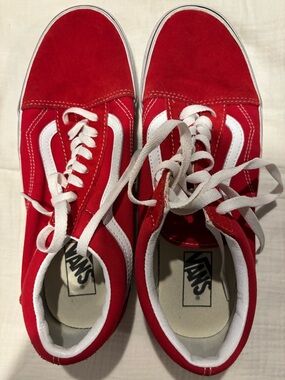 Vans Red and White Low-Top Canvas Sneakers